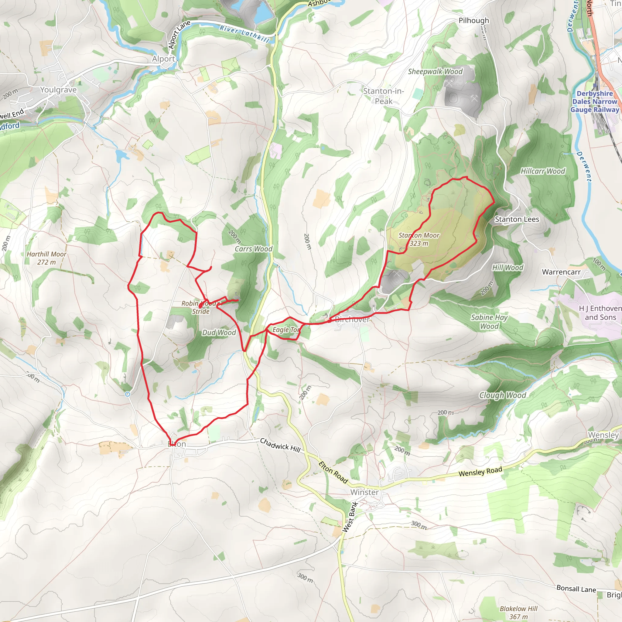 Eagle Tor, Nine Stones Close, Hermit Cave and Nine Ladies Loop mobile static map