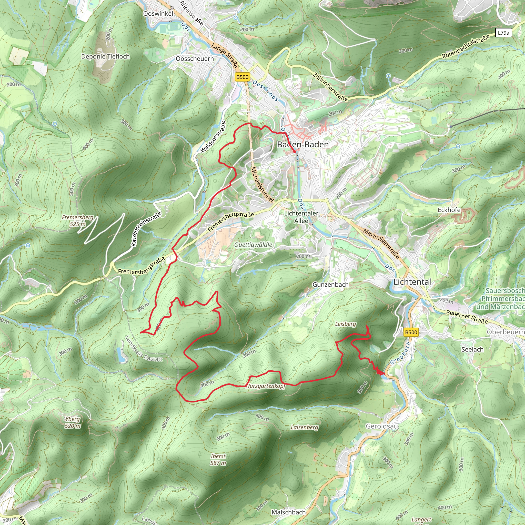 Geroldsauer Muehle to Werderstrasse via Dr Ernst-Schlapper Weg mobile static map