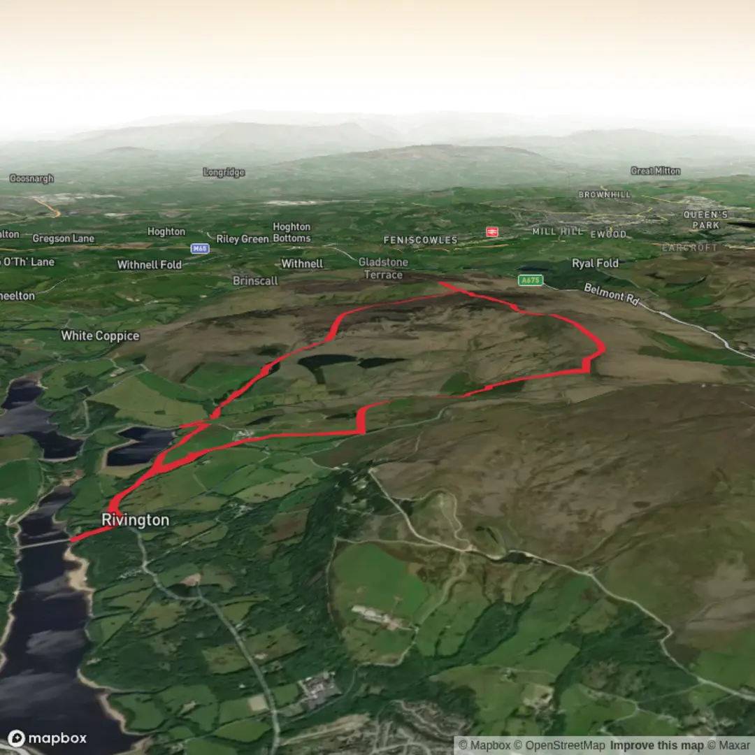 An image depicting the trail Rivington, Round Loaf and Great Hill and its surrounding area.