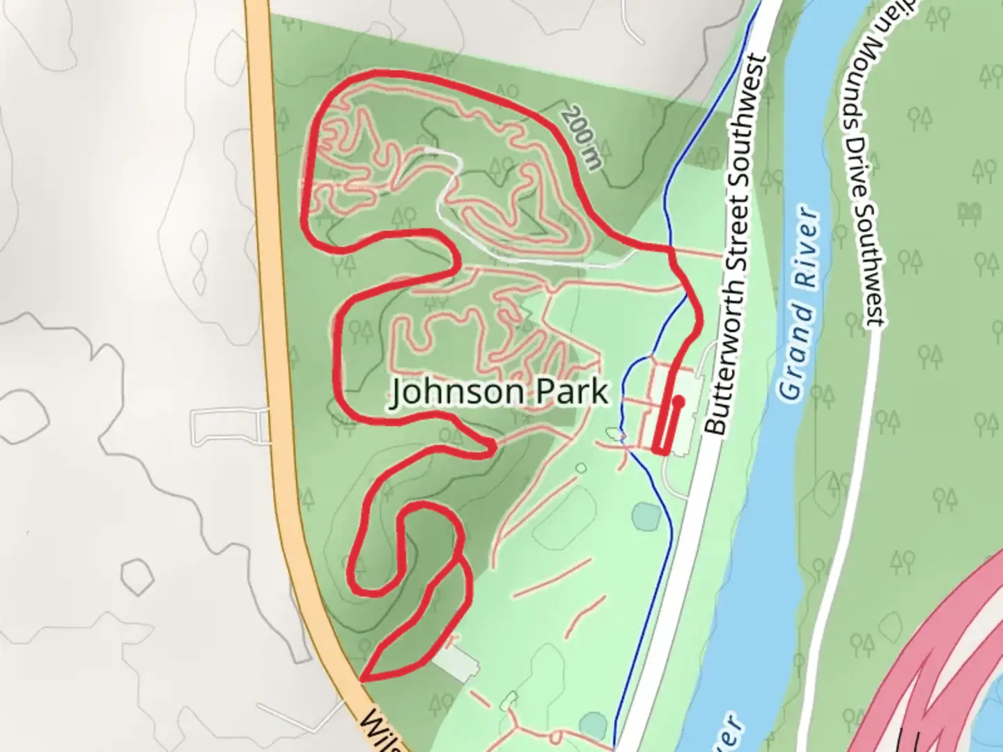An image depicting the trail Johnson Park via Scenic Path and its surrounding area.
