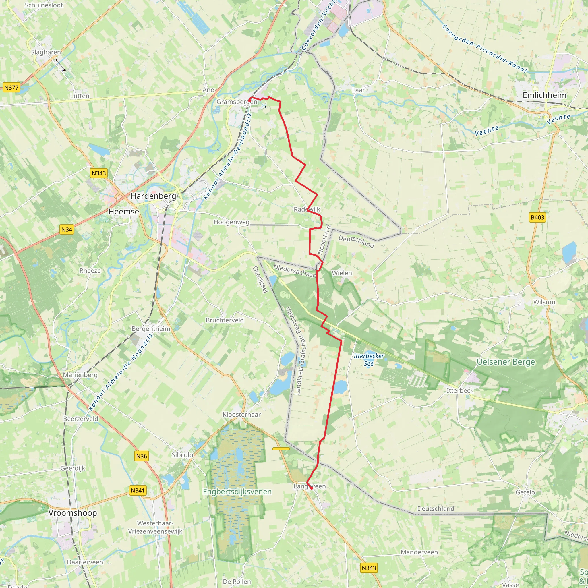 Langeveen to Gramsbergen via Balderhaarmoor and Wielen mobile static map