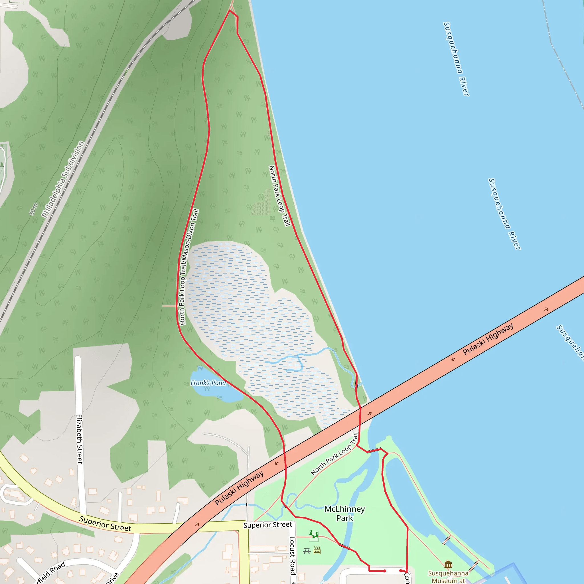 Frank's Pond and North Park Loop Trail mobile static map