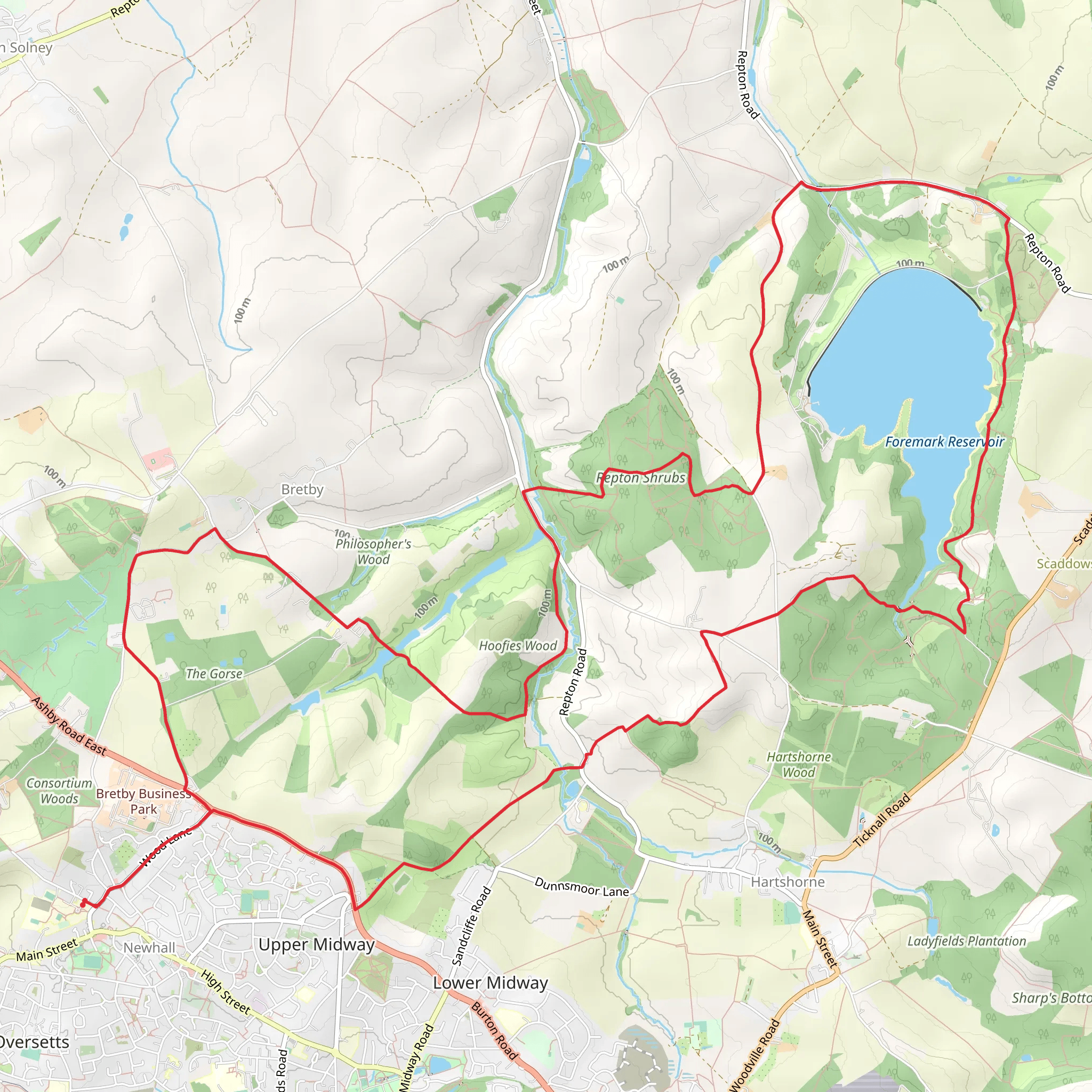 Newhall and Foremark Reservoir Loop mobile static map