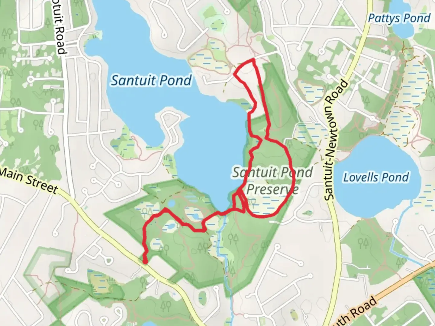 An image depicting the trail Santuit Pond East Loop Trail and its surrounding area.