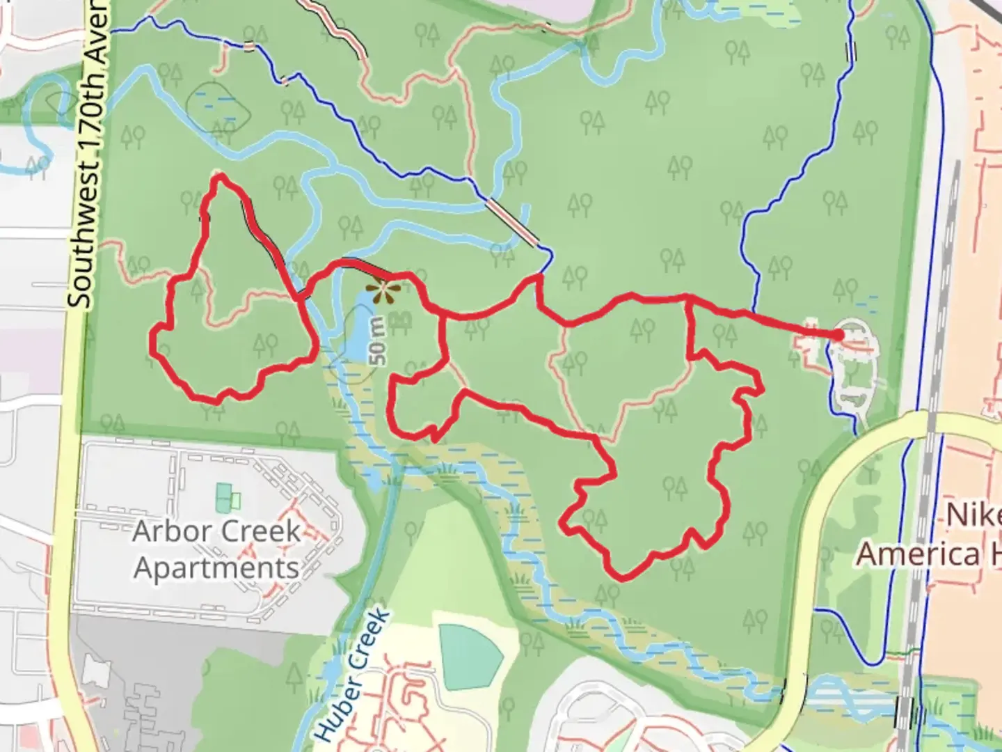 An image depicting the trail Ponderosa, Big Fir and Ash Loop Trail and its surrounding area.