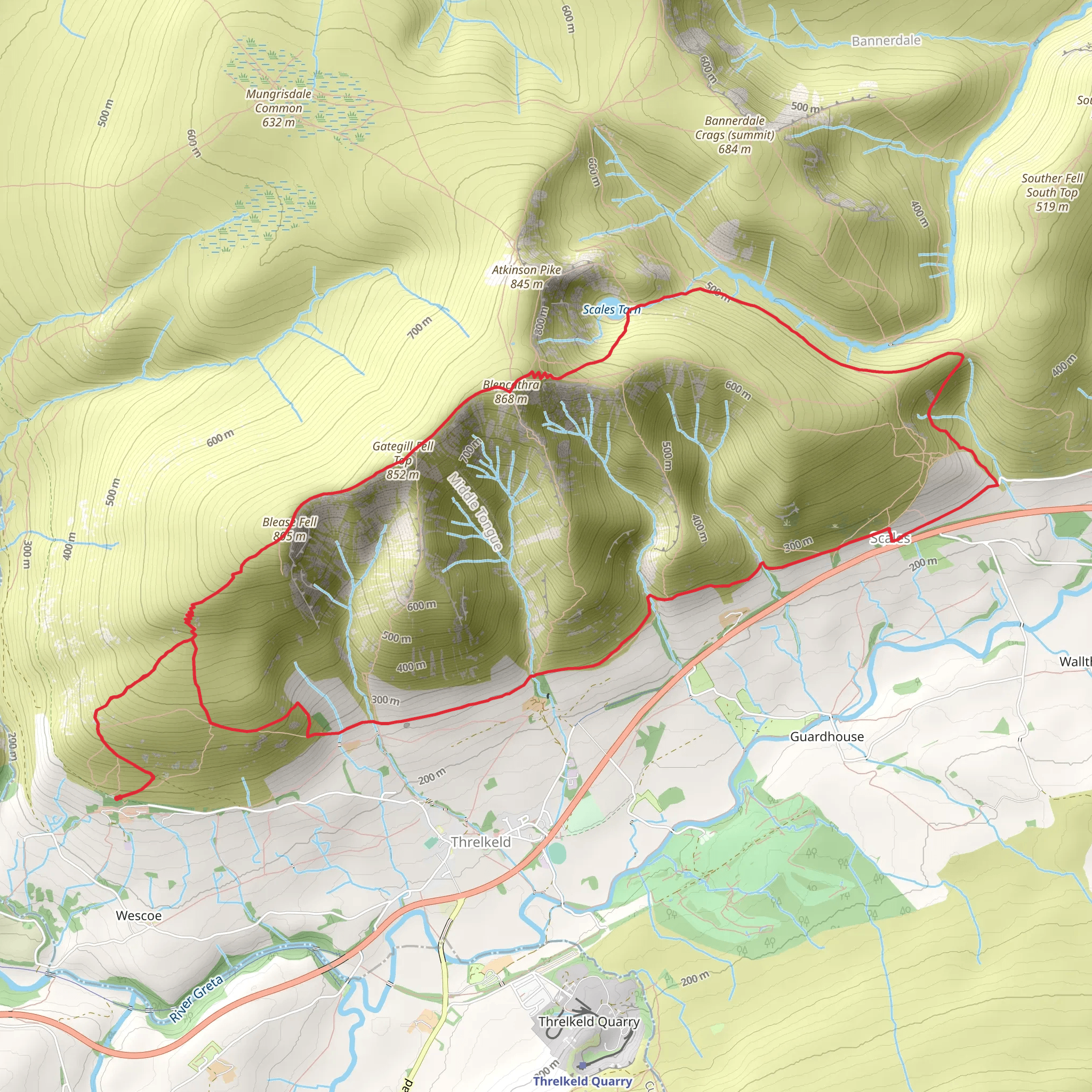 Blencathra and Threlkeld Country Park Loop mobile static map