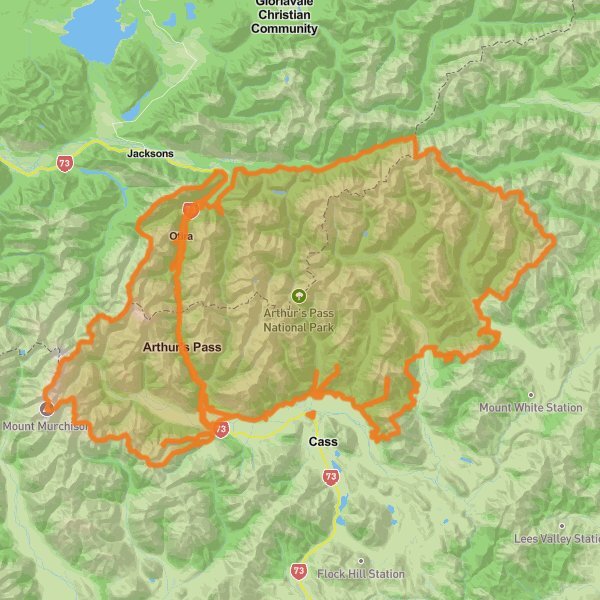 Arthur's Pass National Park mobile static map