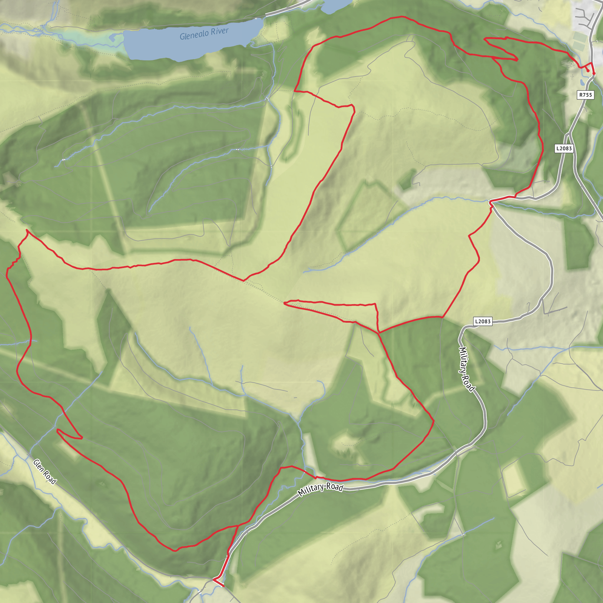 Laragh Orange Trail to Glenmalue via Mulacor and Back mobile static map