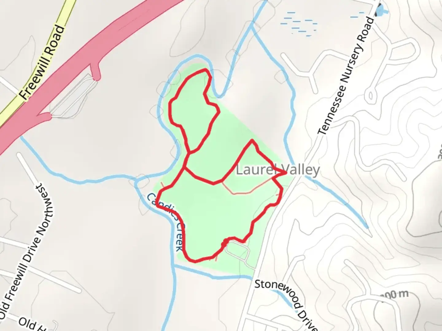 An image depicting the trail Flecher Park Loop - Laurel Valley and its surrounding area.