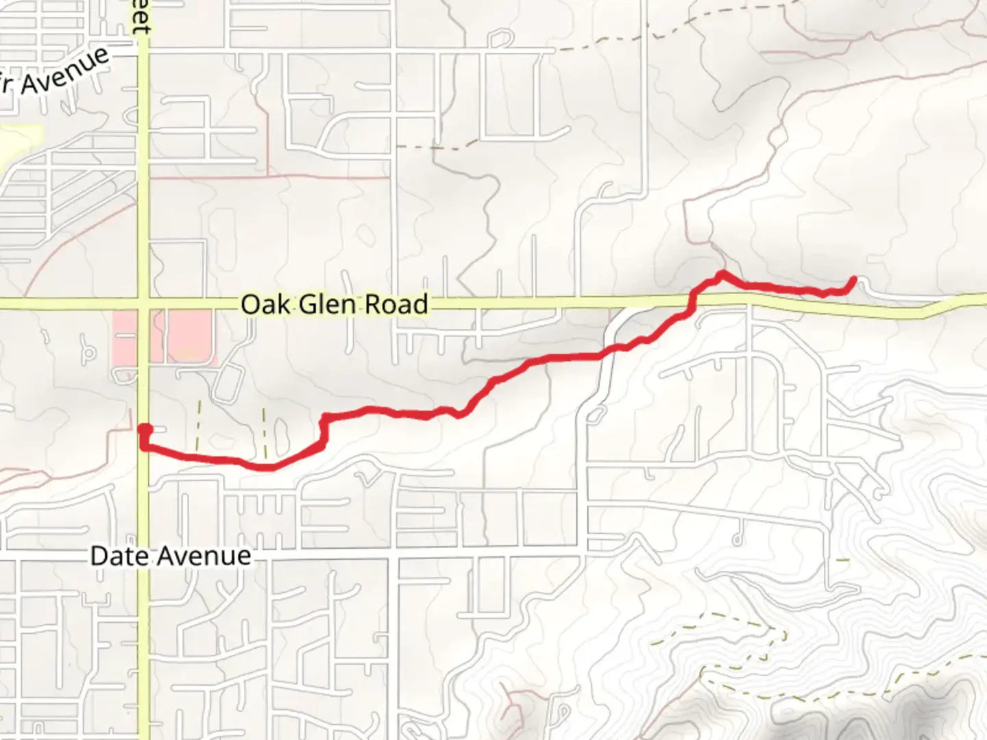 An image depicting the trail Oak Glen Creek Basins Trail and its surrounding area.