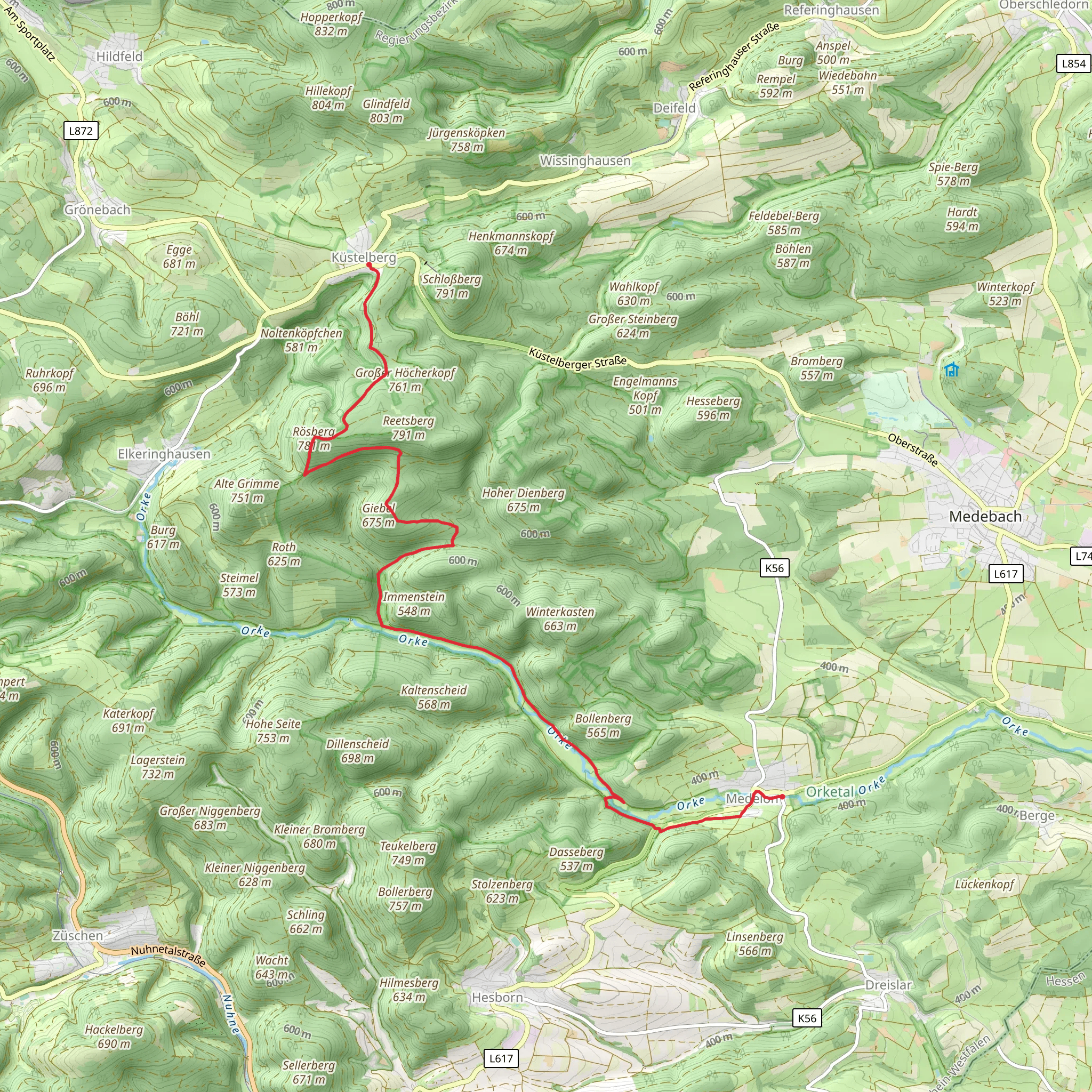 Medelon to Küstelberg via Uplandweg mobile static map