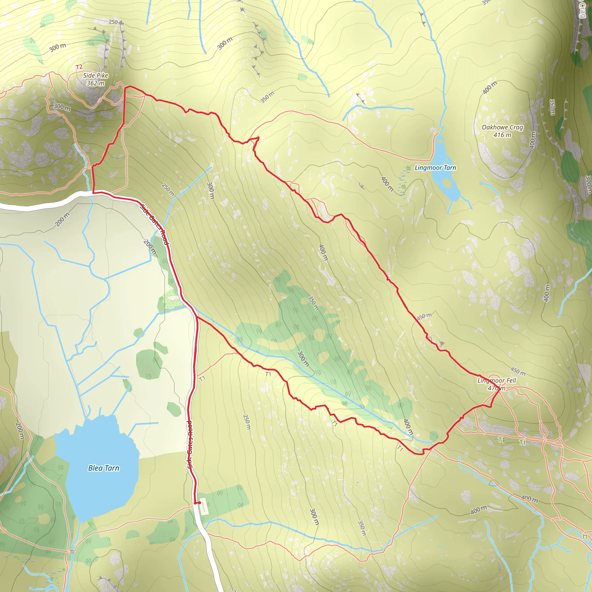 Lingmoor Fell Loop from Blea Tarn mobile static map