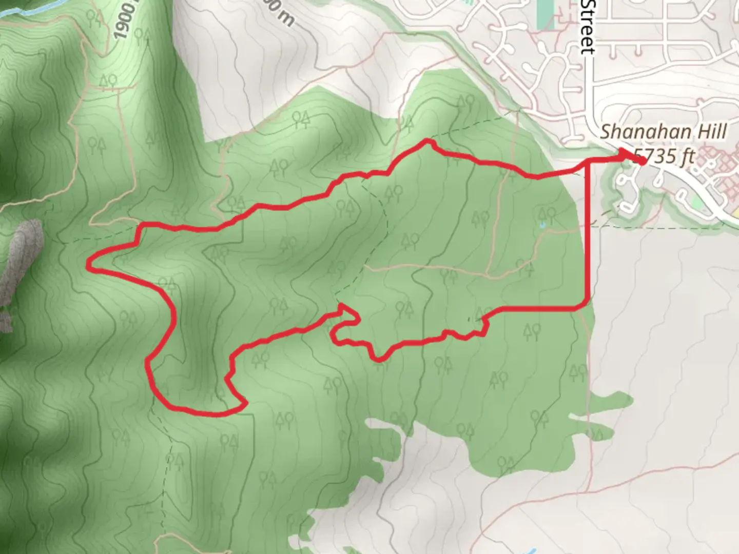 An image depicting the trail Shanahan - North and South Fork Loop Trail and its surrounding area.