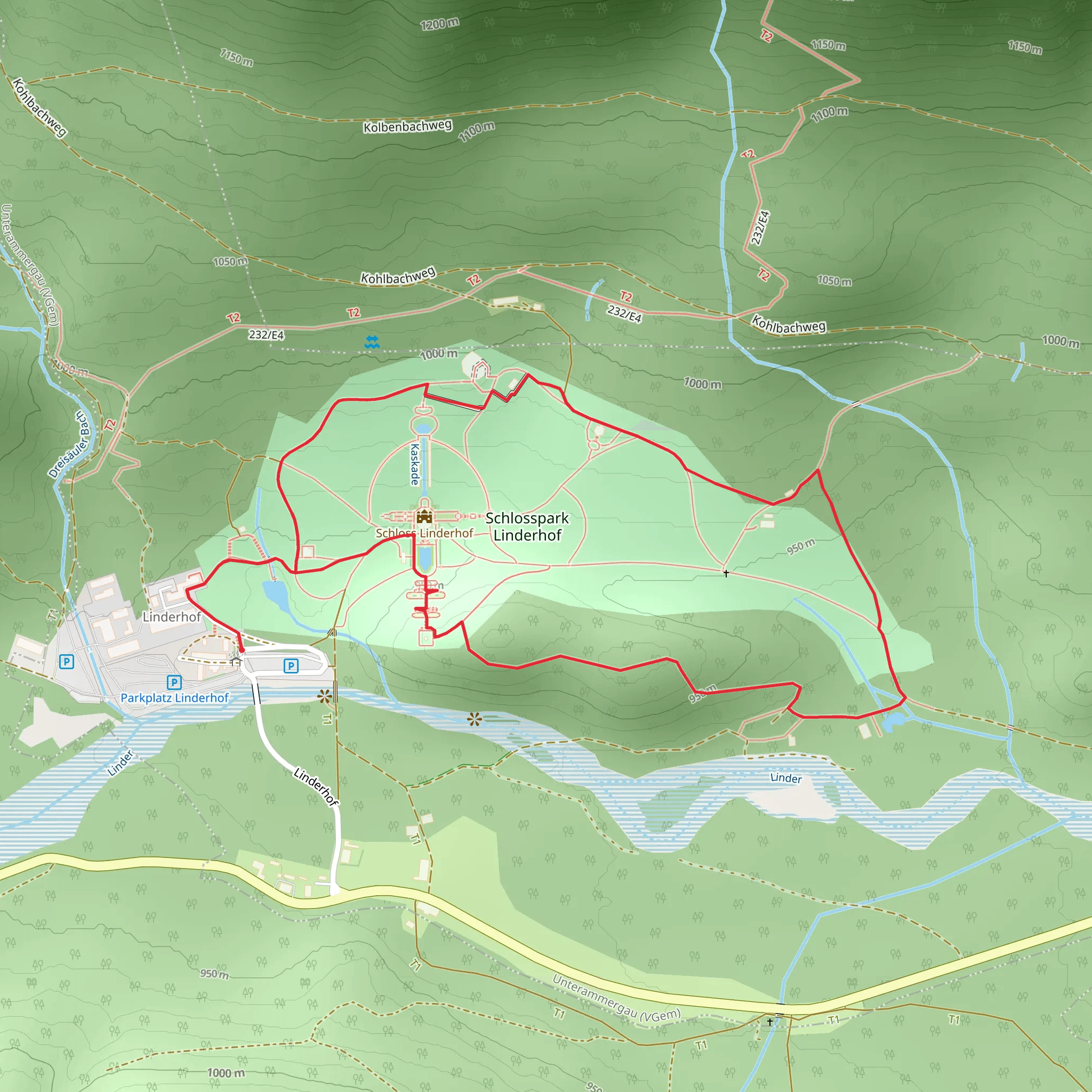 Linderhof Castle and Schlosspark Linderhof Loop mobile static map