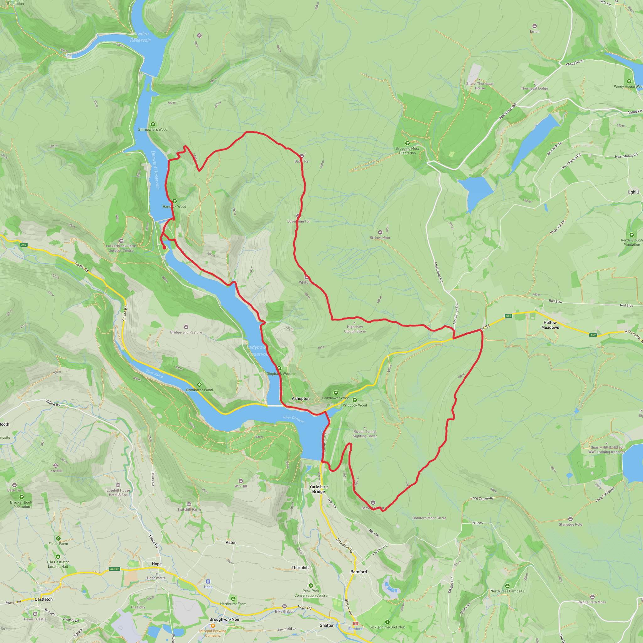 Derwent Dam to Bamford Edge Loop mobile static map