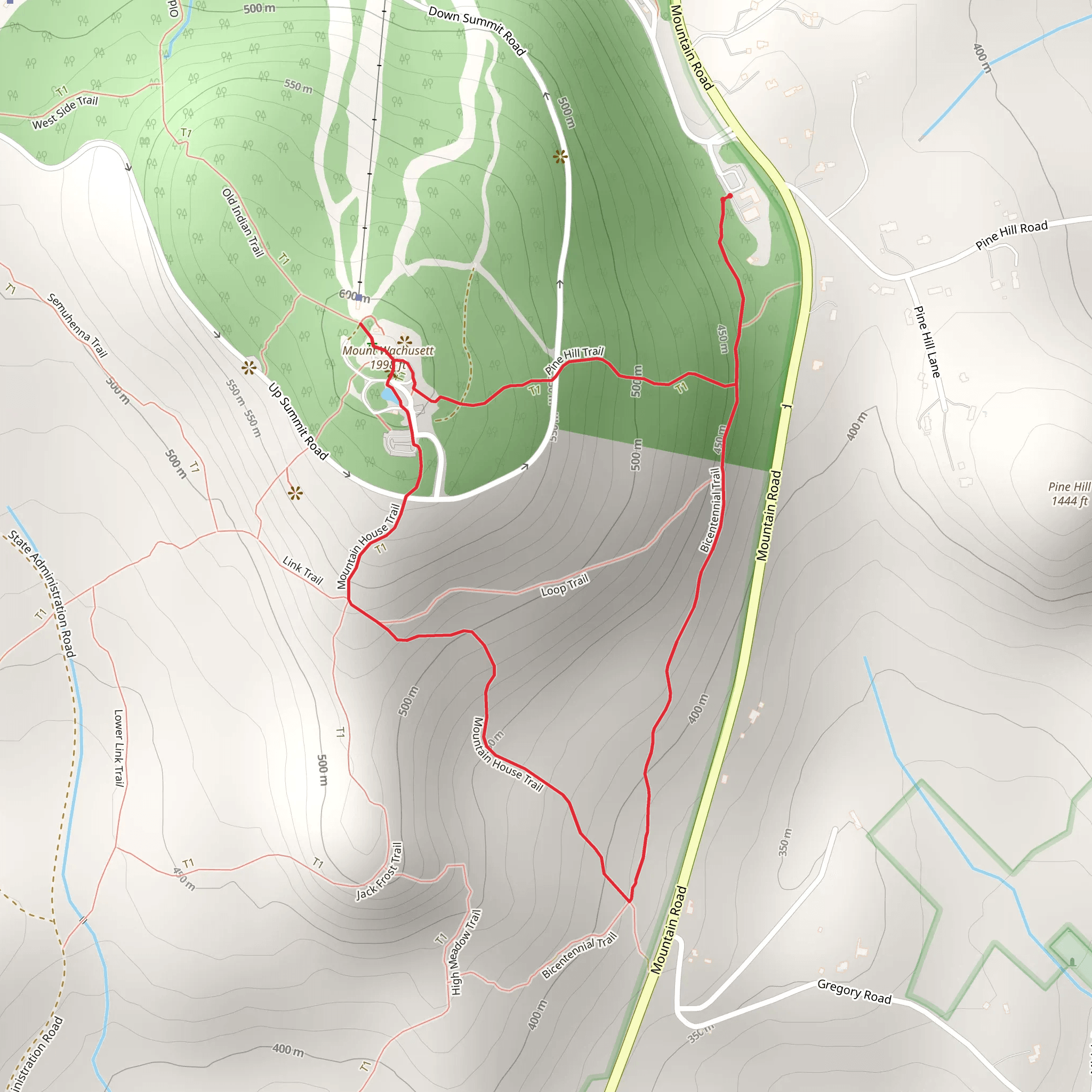 Bicentennial Trail and Mount Wachusett Loop Trail mobile static map