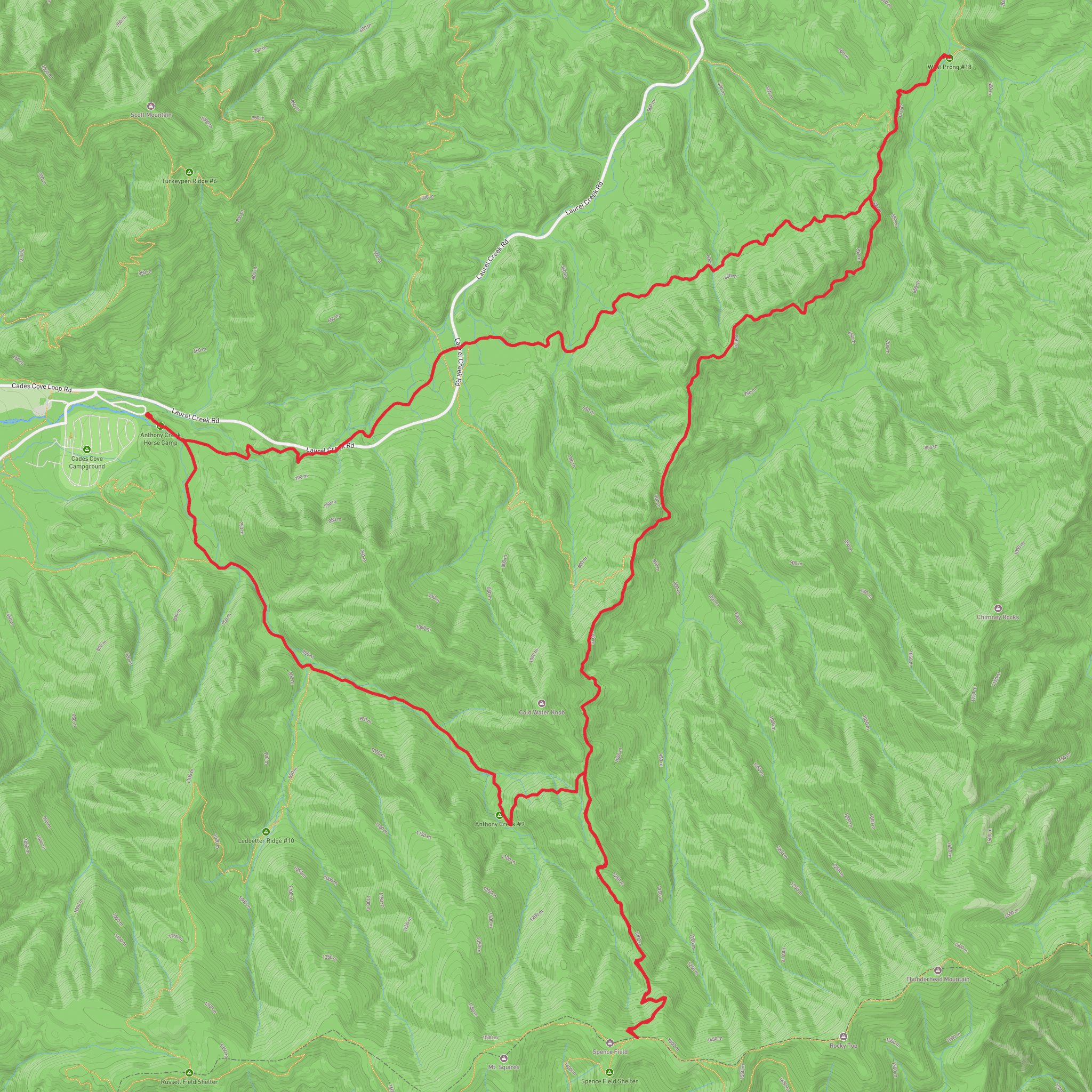 Anthony Creek, Spence Field, Sandy Gap, Bote Mountain and Big Spring Cove mobile static map