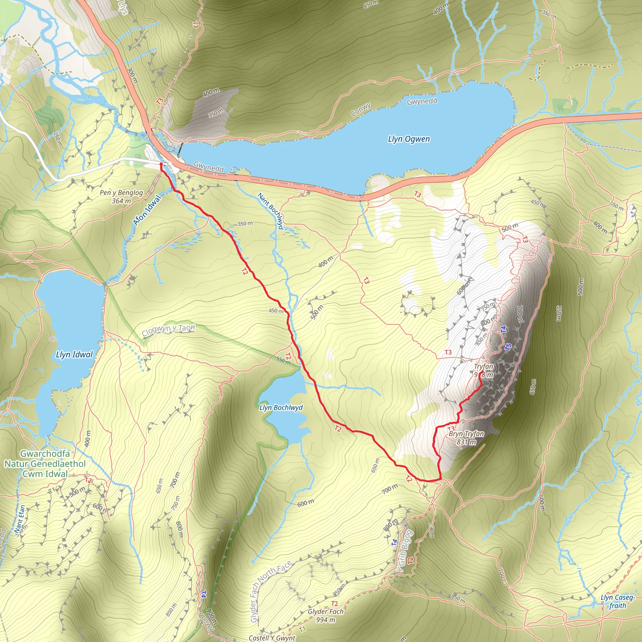 Tryfan Via South Ridge mobile static map