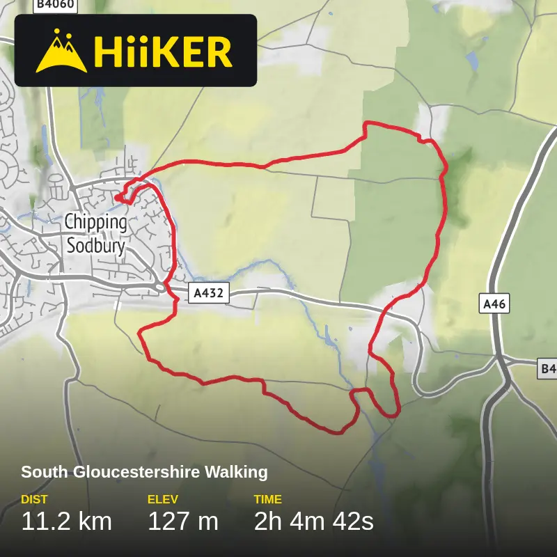 A map preview of the recording South Gloucestershire Walking.