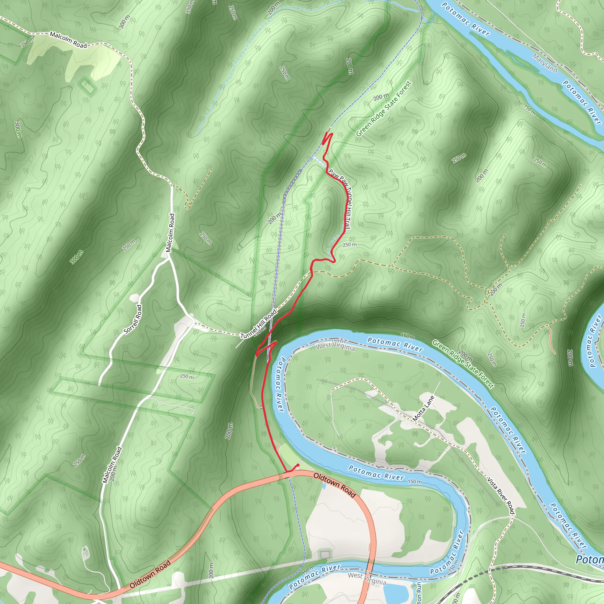 Chesapeake and Ohio Canal Trail and Paw Paw Tunnel Hill Trail mobile static map