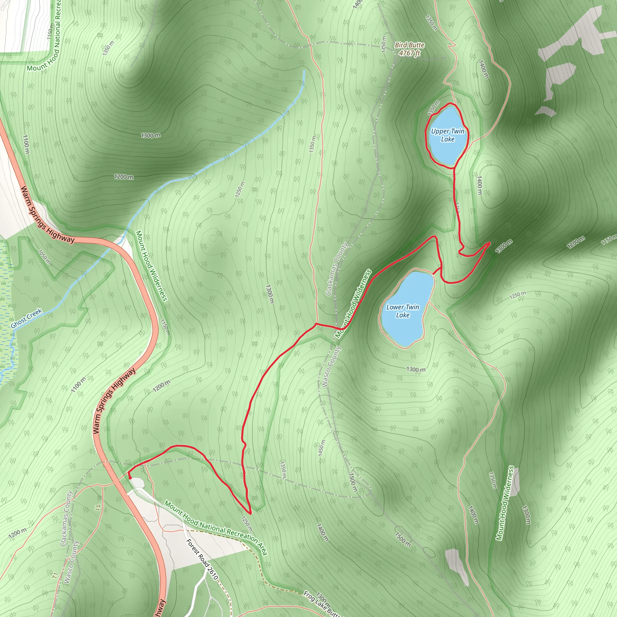 Lower Twin Lake and Upper Twin Lake via PCT mobile static map