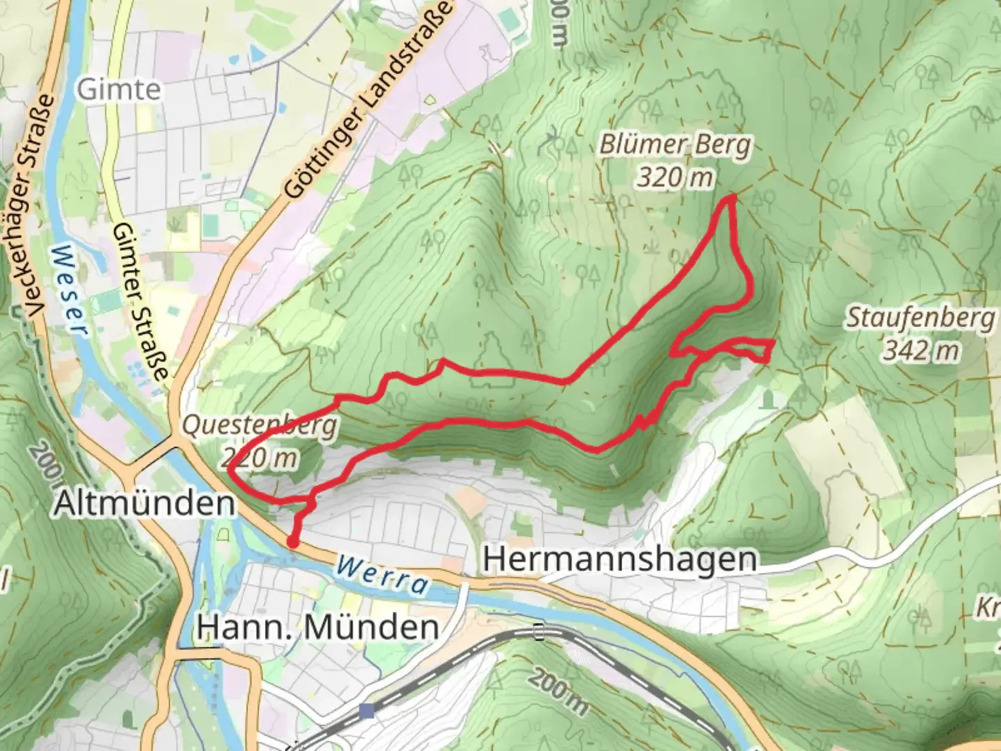 An image depicting the trail Gaussrunde and Blume B3 Loop and its surrounding area.