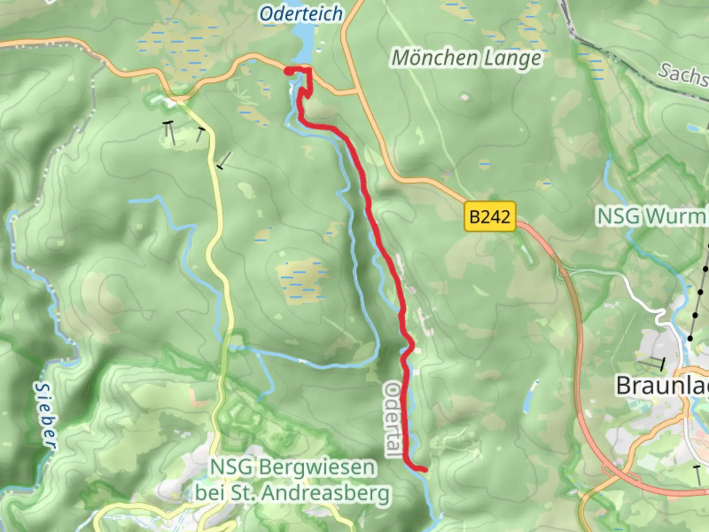 An image depicting the trail Waldgaststaette via Harzklub Weg and its surrounding area.