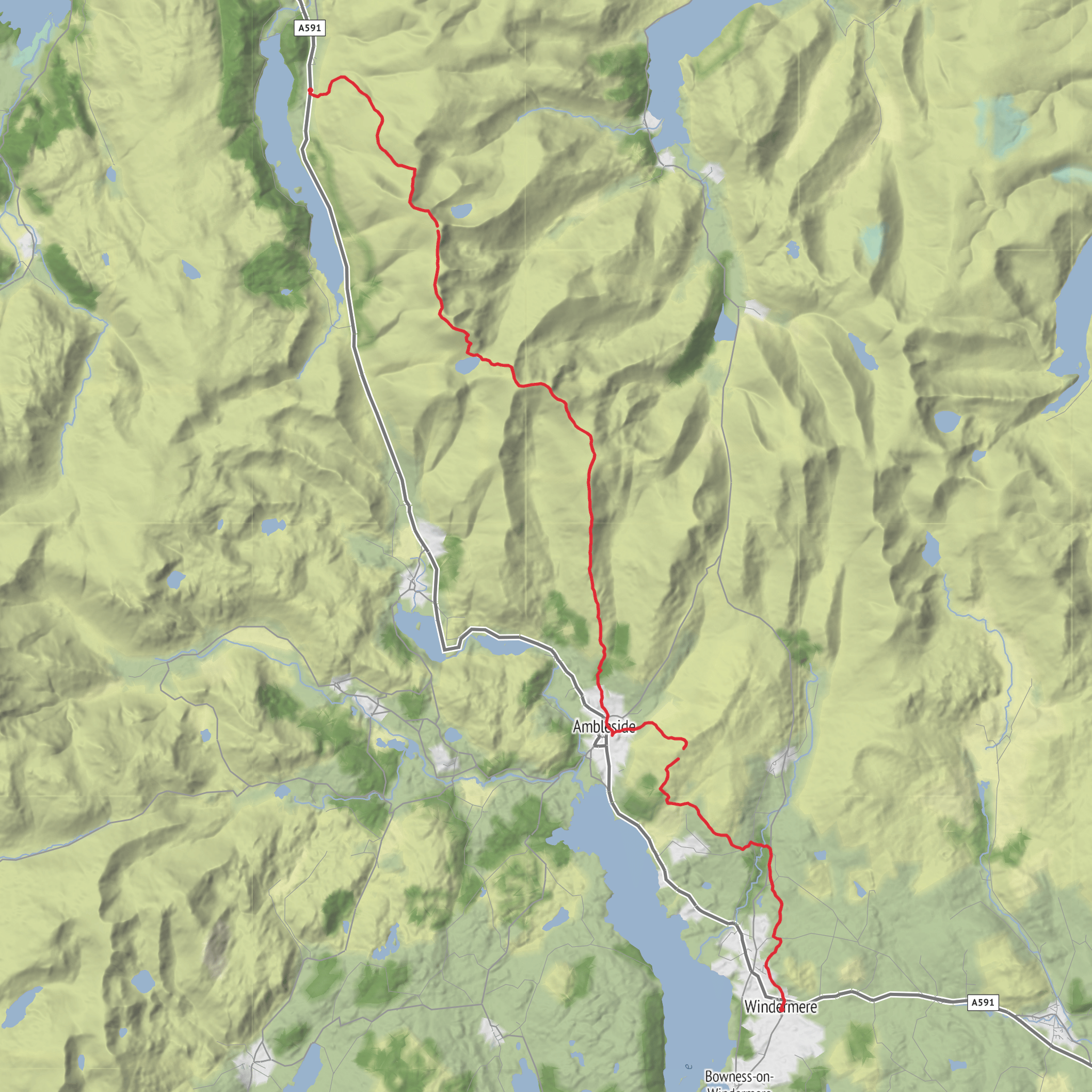Brown Crag, Helvellyn, Grisedale, High Pike and Wansfell Pike mobile static map