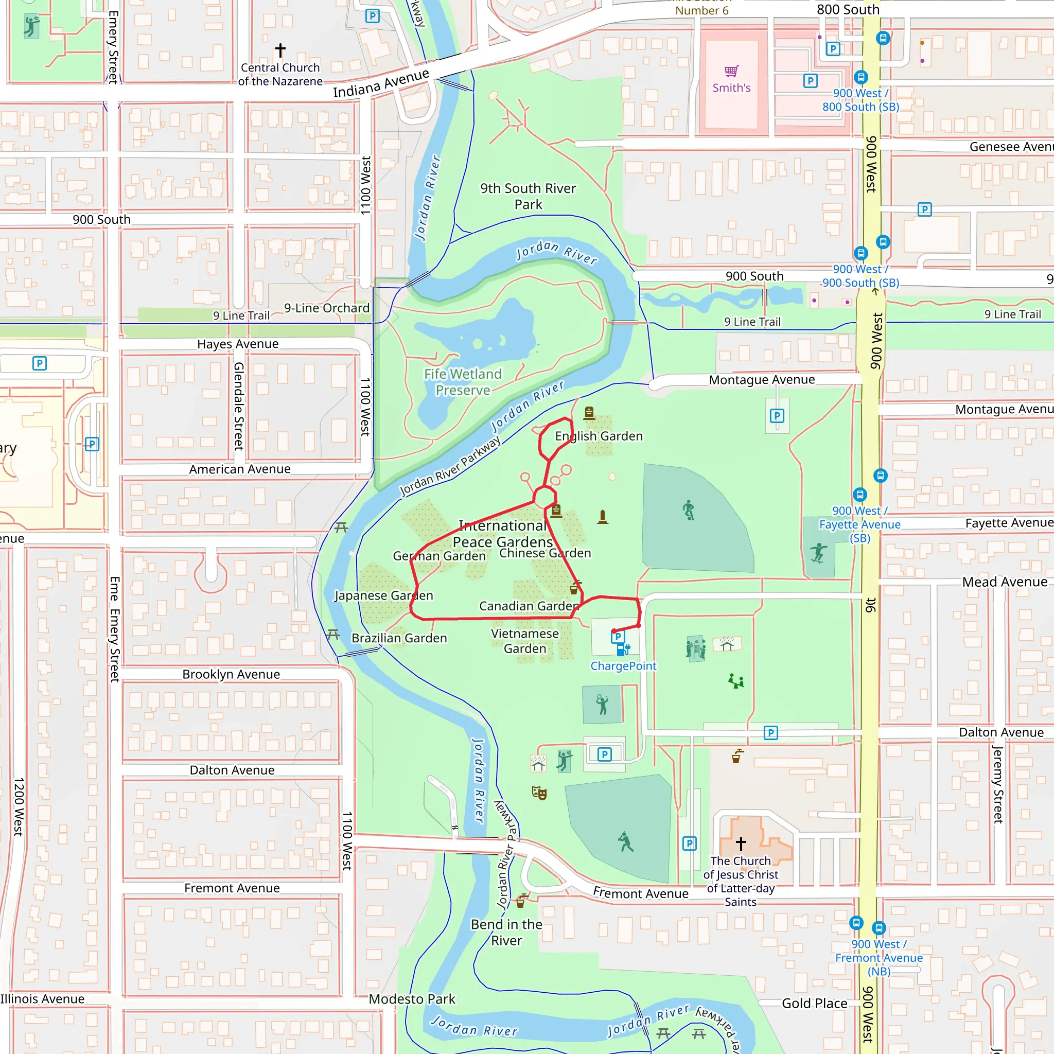 Jordan Park, German Garden and Greek Garden Loop mobile static map