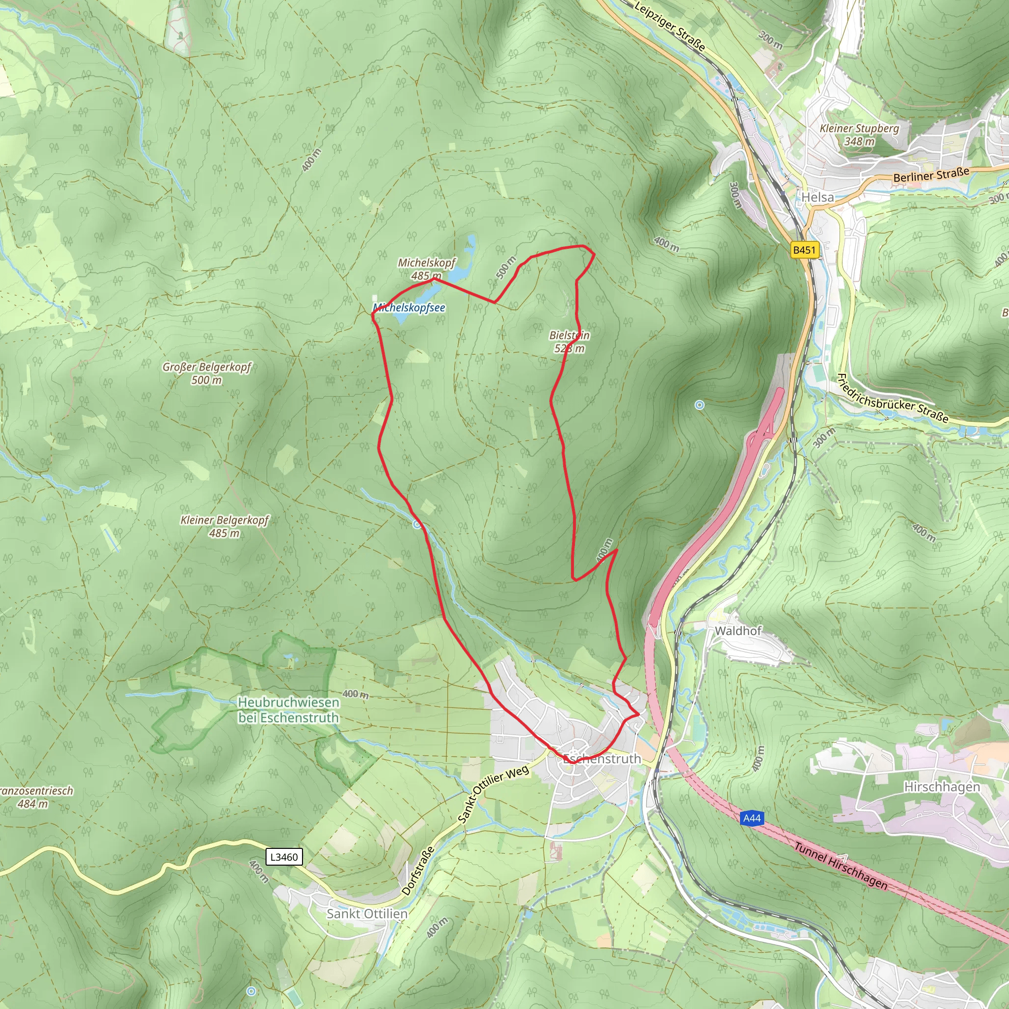 Bielstein and Michelskopfsee via Eschenstruther Weg mobile static map