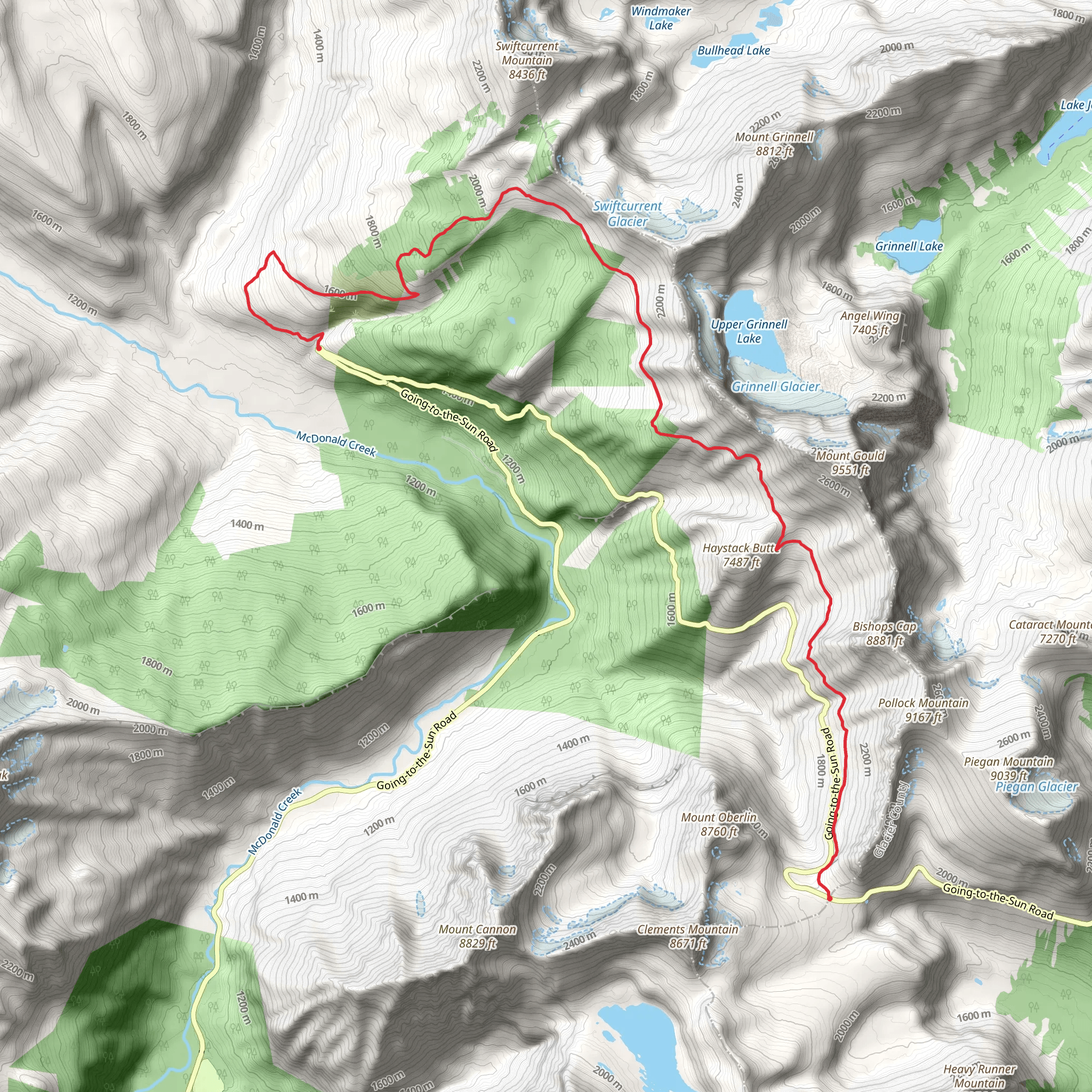 Haystack Pass, Highline and Granite Park Trail mobile static map