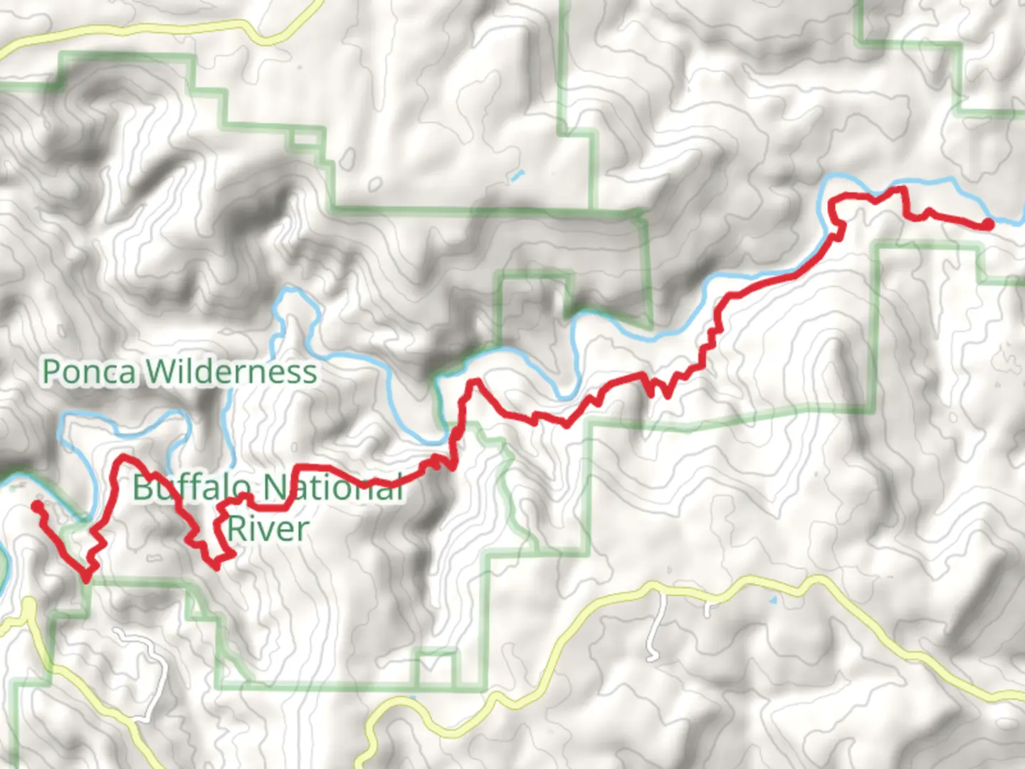 An image depicting the trail Buffalo River Trail Short and its surrounding area.
