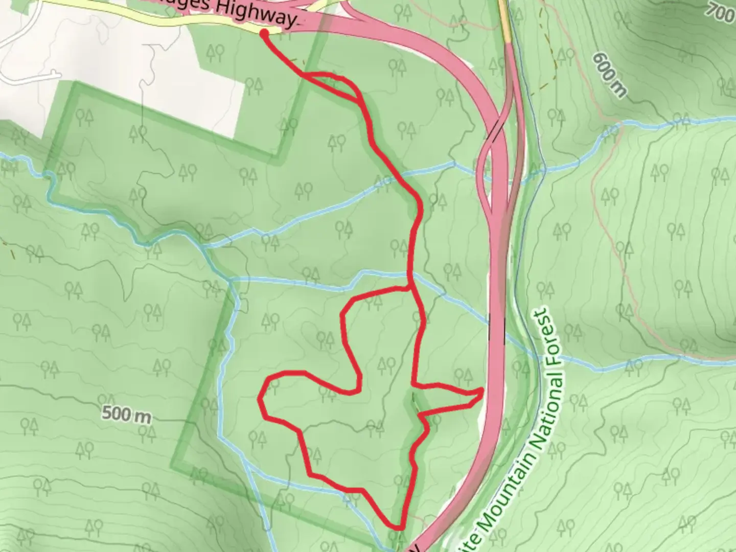 An image depicting the trail Notch-Way Loop Trail and its surrounding area.