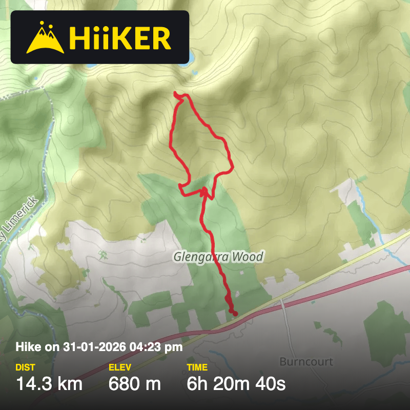 A map preview of the recording Hike on 31-01-2026 04:23 pm.