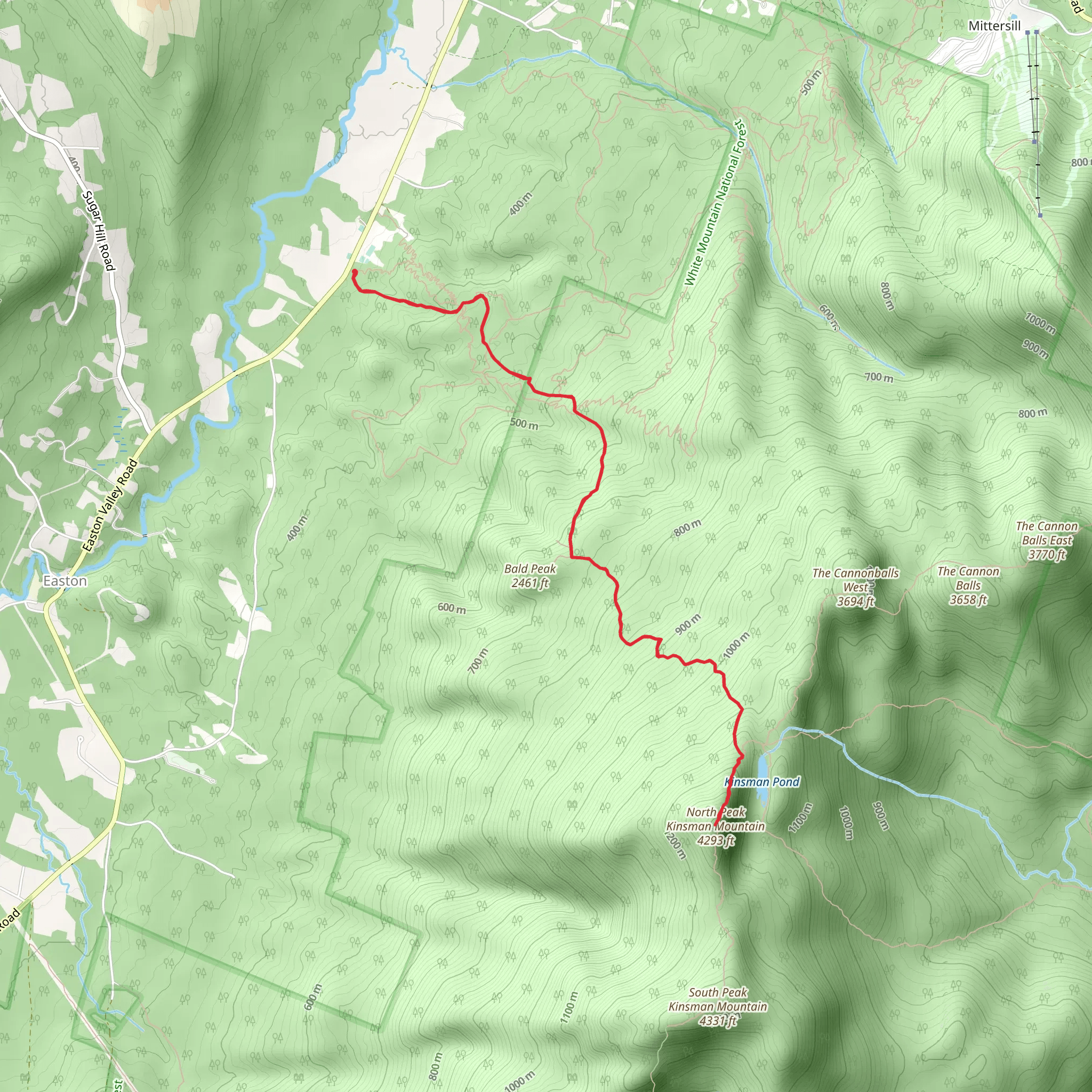 North Peak Kinsman Mountain from Eastern Valley Road mobile static map