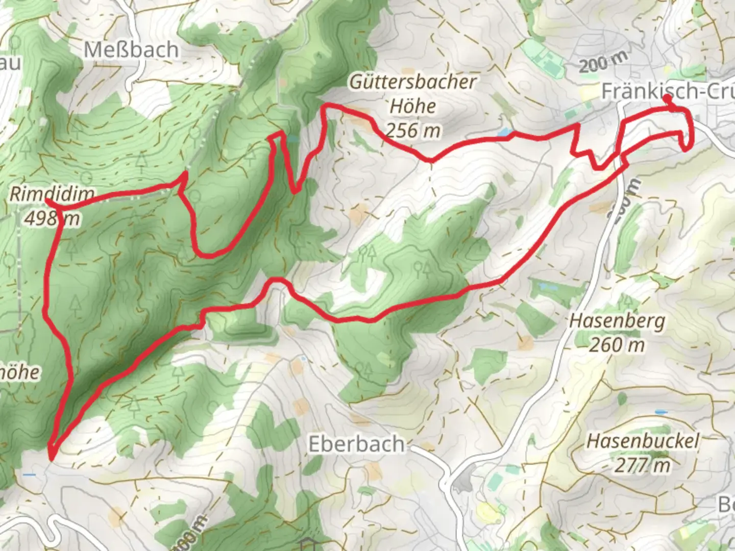 An image depicting the trail Alemannenweg and Fraenkisch Crumbach 1 and its surrounding area.