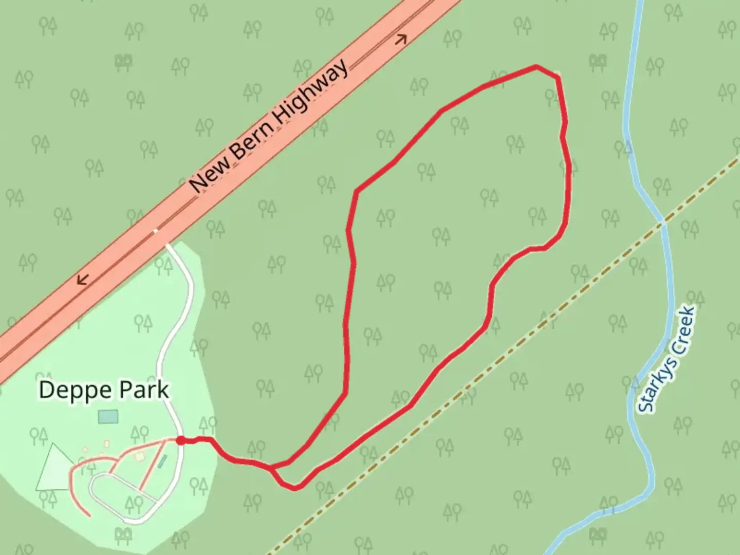 An image depicting the trail Deppe Park Loop - East and its surrounding area.