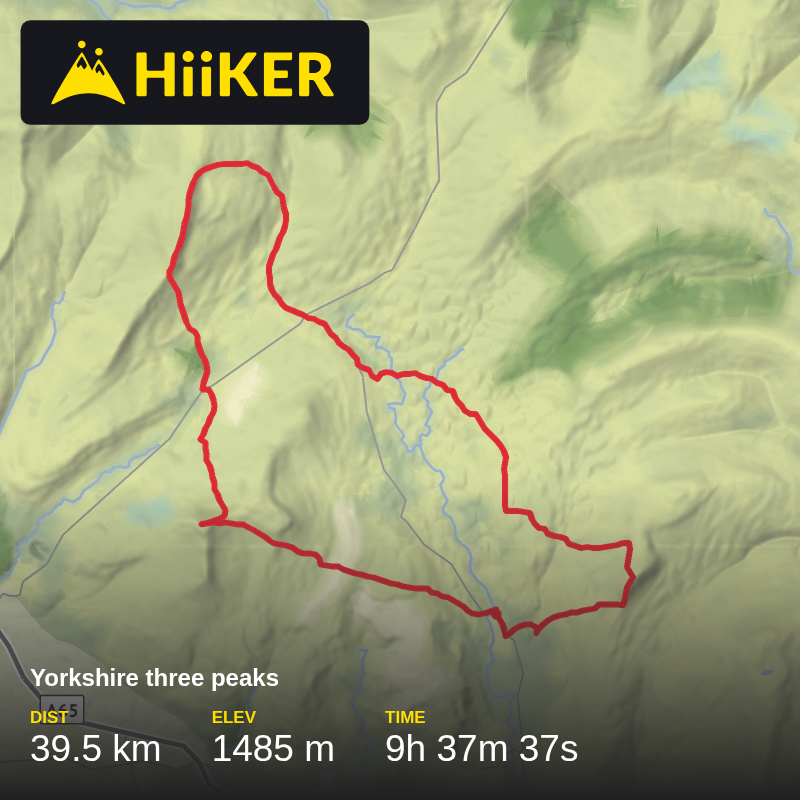 A map preview of the recording Yorkshire three peaks .