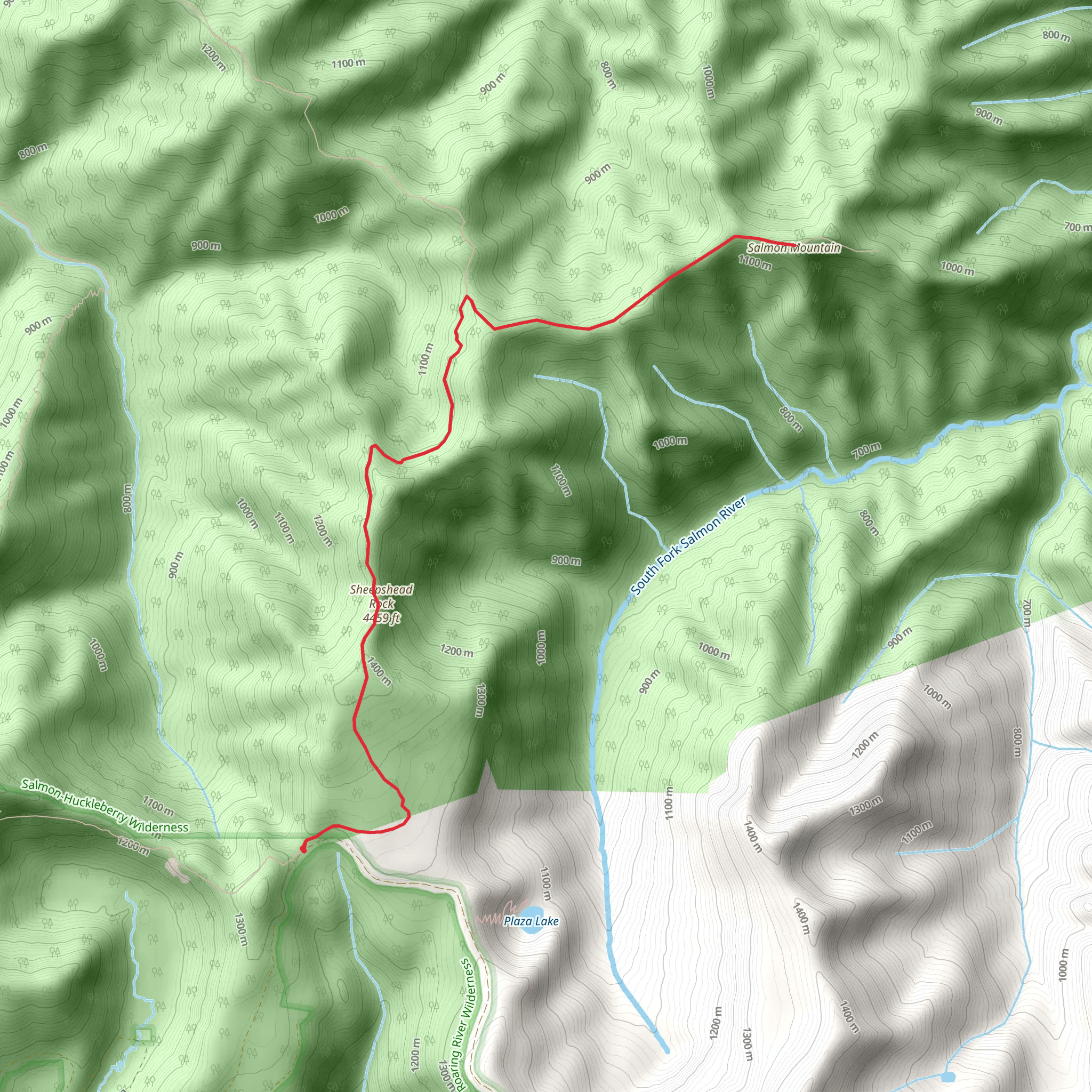 Salmon Mountain and Sheepshead Rock via Plaza Trail mobile static map