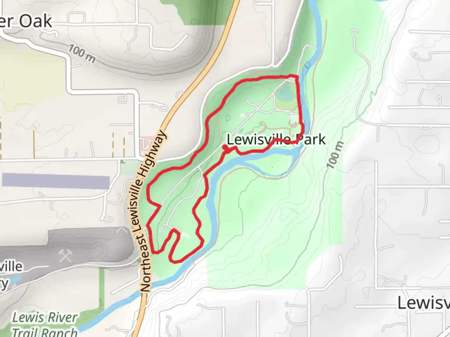 An image depicting the trail Lewisville Park Loop and its surrounding area.