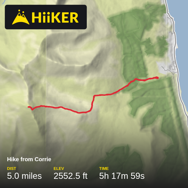 A map preview of the recording Hike from Corrie.