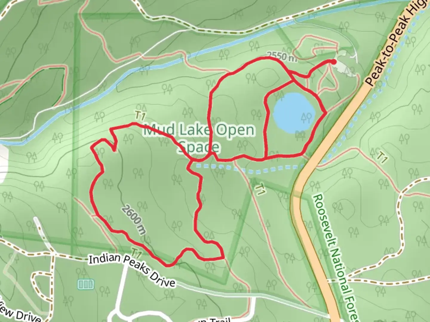 An image depicting the trail Mud Lake - Tungsten and Kinnickinnick Loop and its surrounding area.