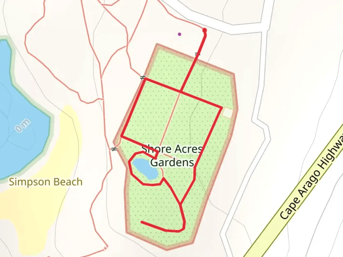 An image depicting the trail Shore acres gardens Loop and its surrounding area.