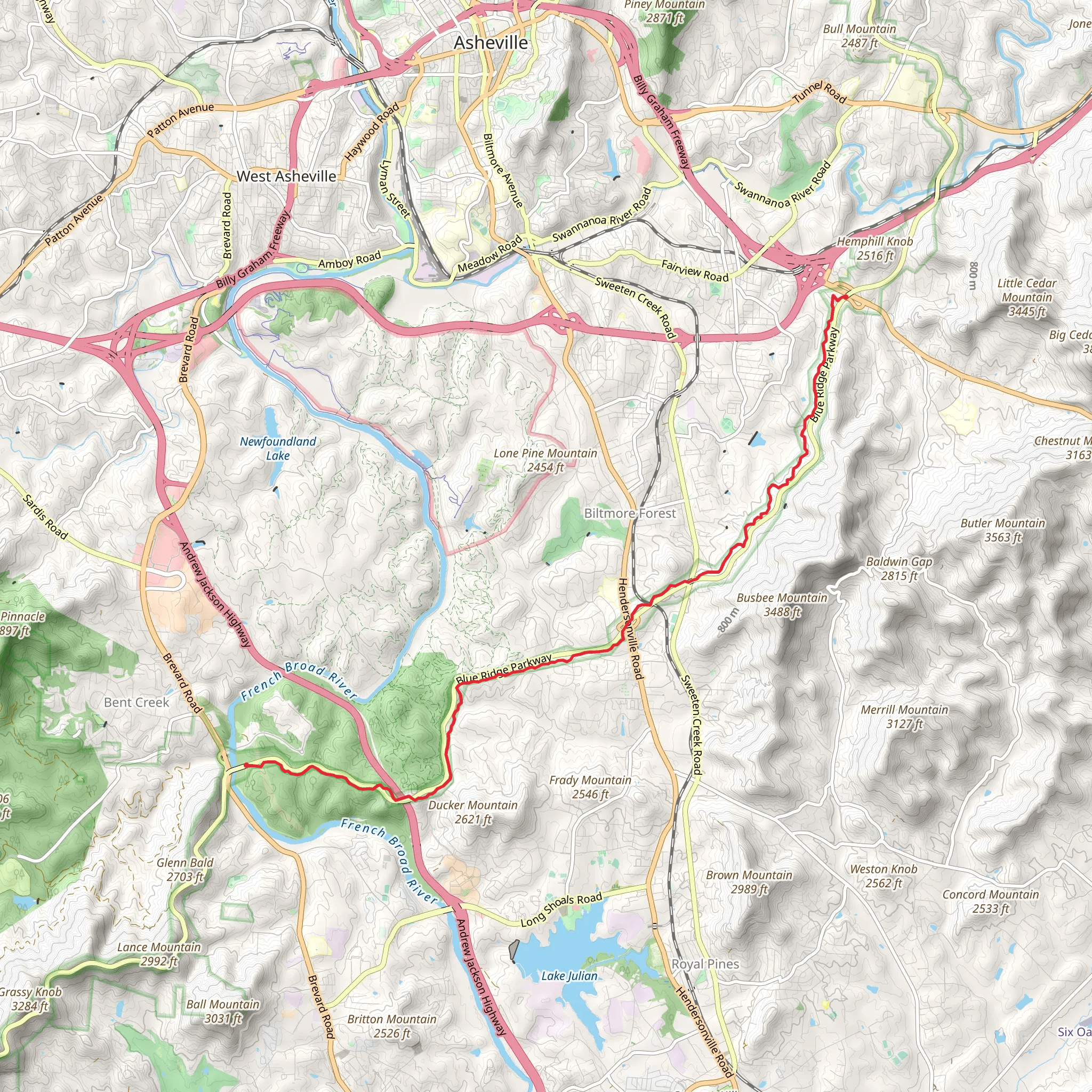 Mountains-to-Sea Trail from Charlotte Highway mobile static map