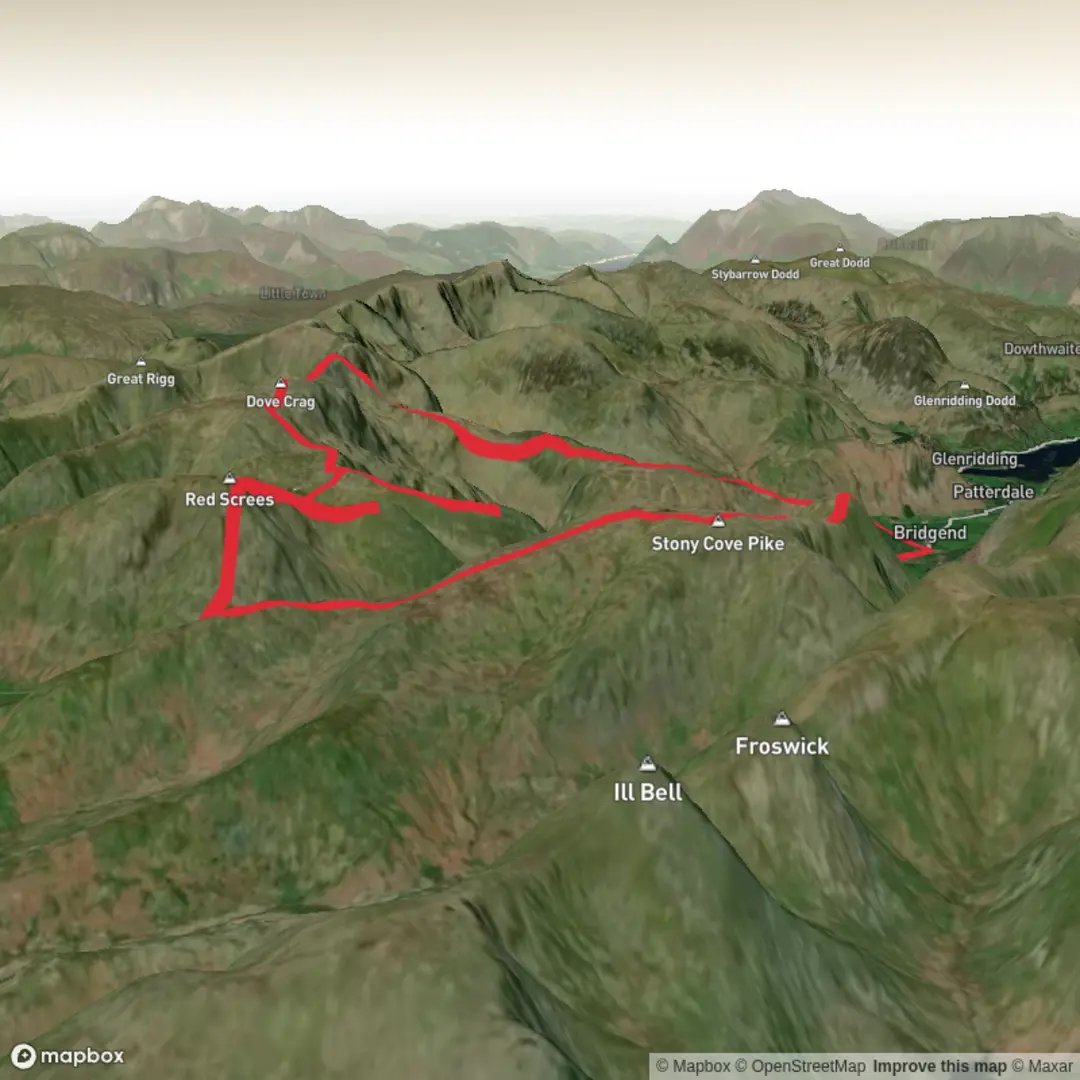 An image depicting the trail A Kirkstone and Dovedale Circuit and its surrounding area.