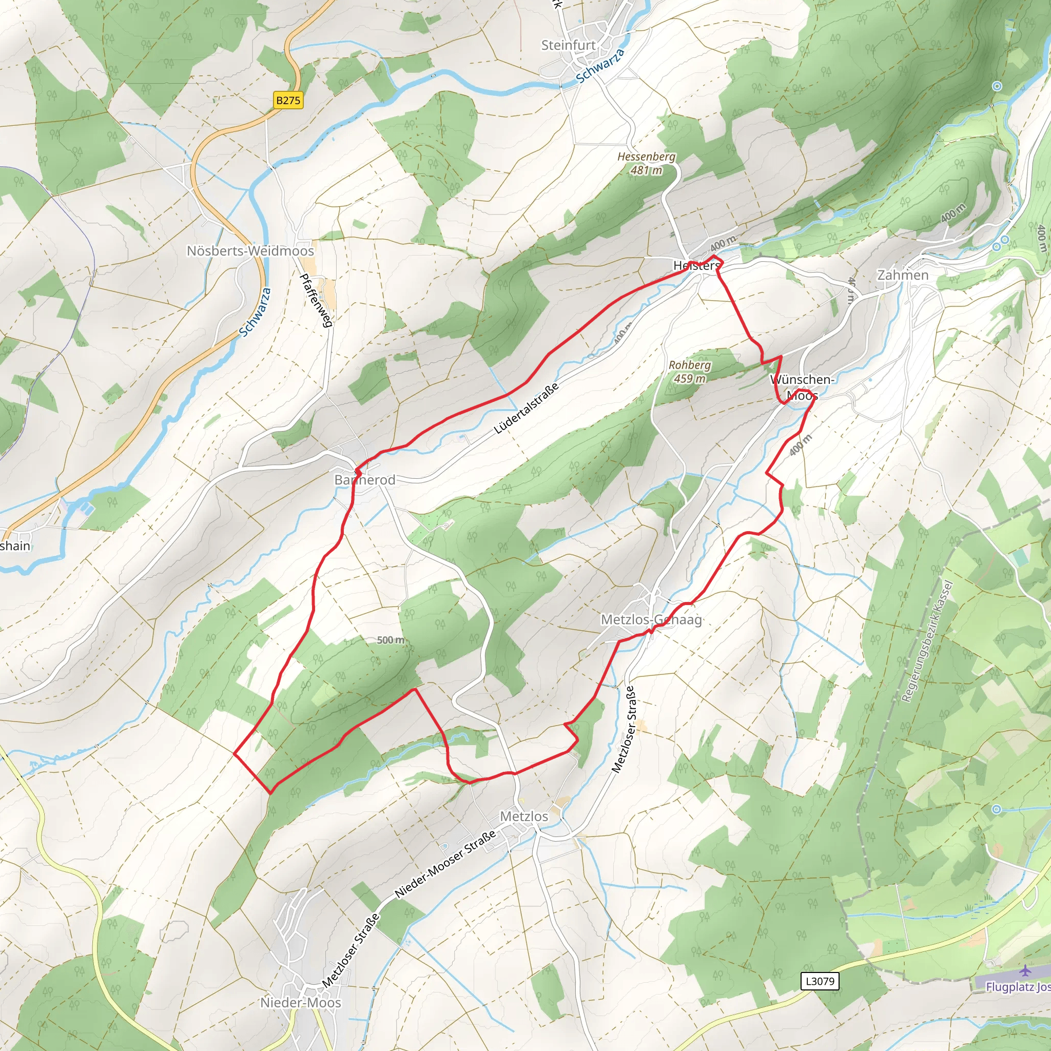 Moosbach Lueder and Steigertal Rundwanderweg mobile static map