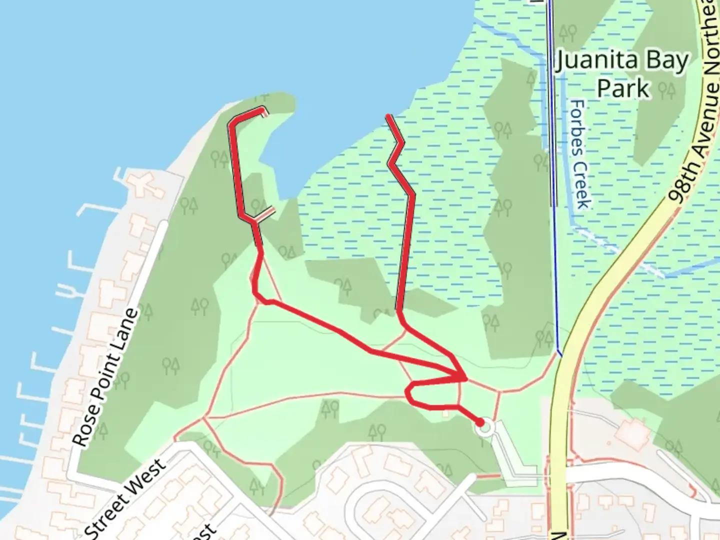 An image depicting the trail Juanita Bay View Walk and its surrounding area.