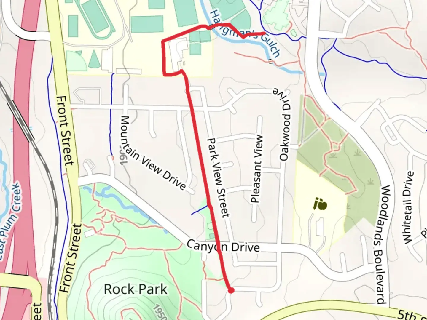 An image depicting the trail Castle North Trail and Hangman's Gulch and its surrounding area.