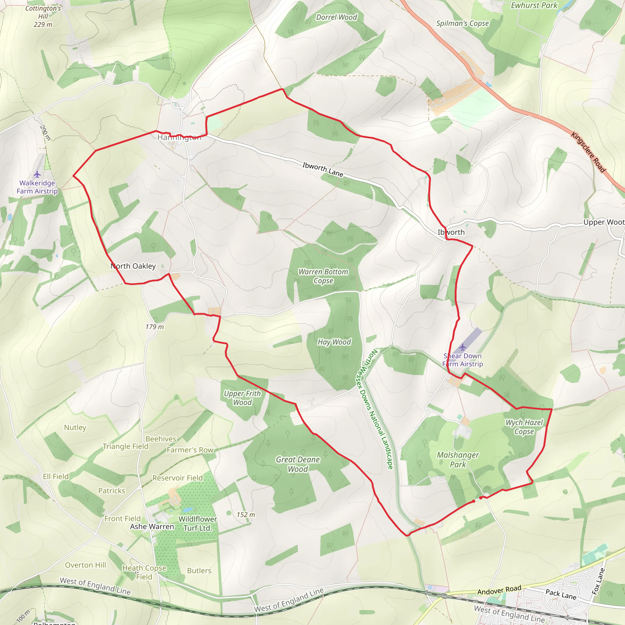 Ibworth to Hannington and North Oakley Loop mobile static map