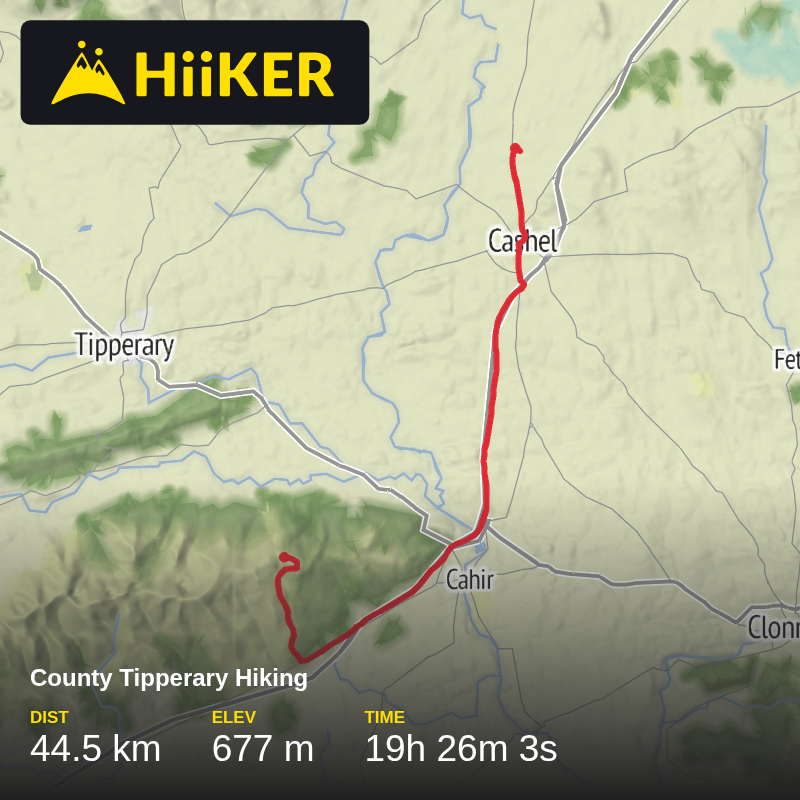 A map preview of the recording County Tipperary Hiking.